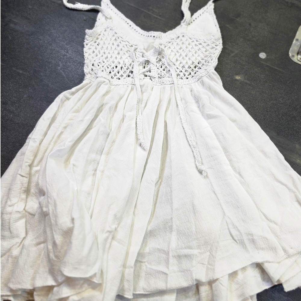Staring at Stars White Crochet Bodice Mini Dress Boho Summer Sun Dress Small